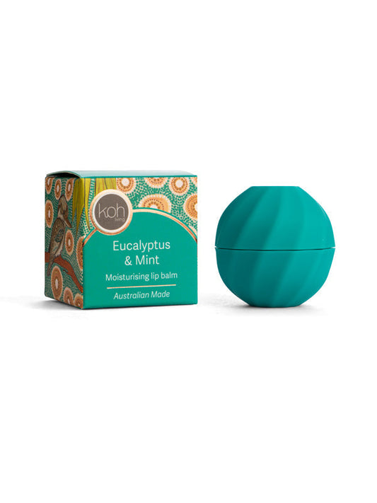 Eucalyptus & Mint lip balm with Kookaburra Dreaming artwork by Domica Hill, Koh Living
