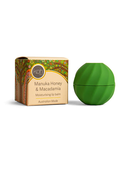 Manuka Honey & Macadamia lip balm with Tree of Life artwork by Jacinta-Rai Ridgeway-Maahs, Koh Living