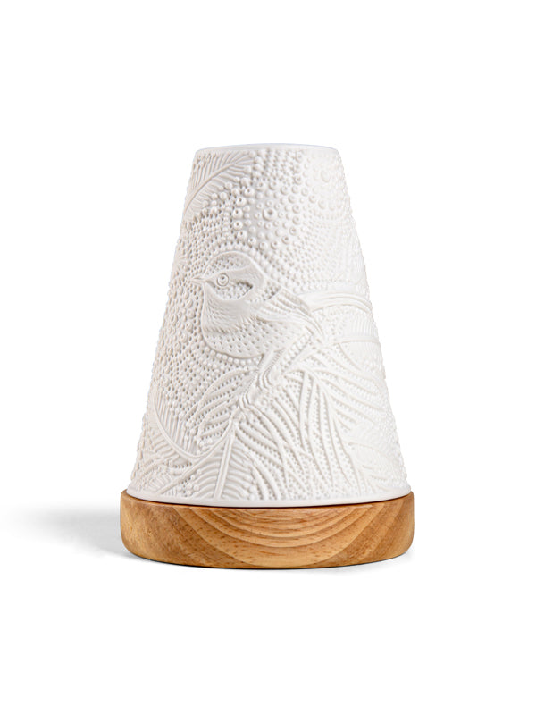 Blue Wren Minikin porcelain tealight lantern by Koh Living, artwork by Domica Hill