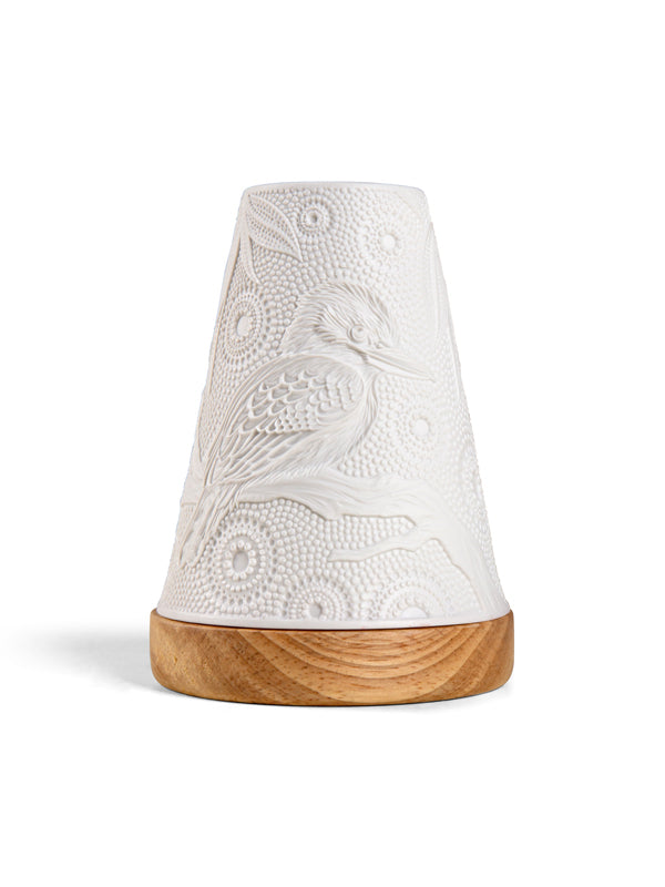 Kookaburra Minikin porcelain tealight lantern by Koh Living, artwork by Domica Hill