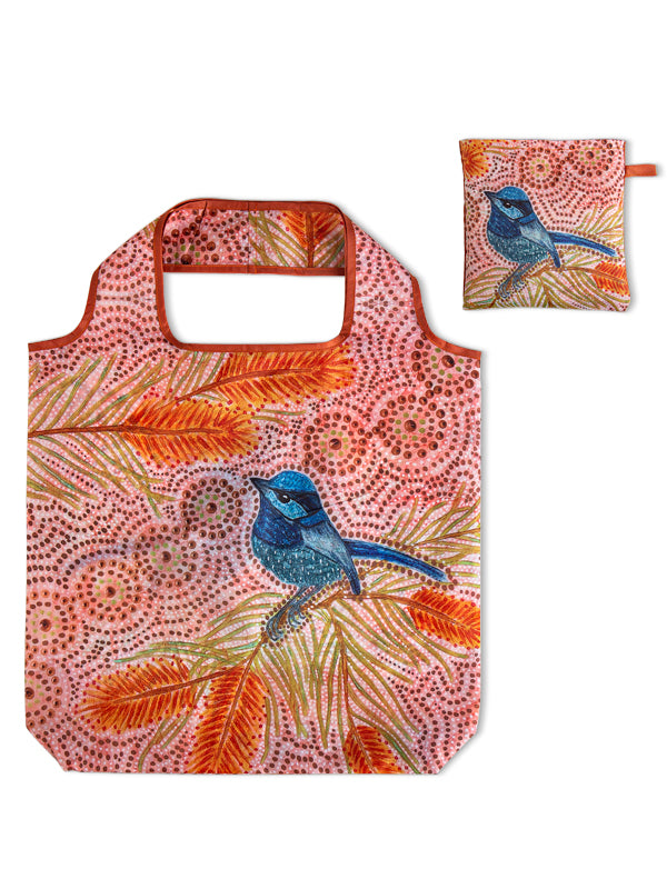 Blue Wren Aboriginal art recycled bottle shopping bag by Domica Hill, Koh Living (view 4)