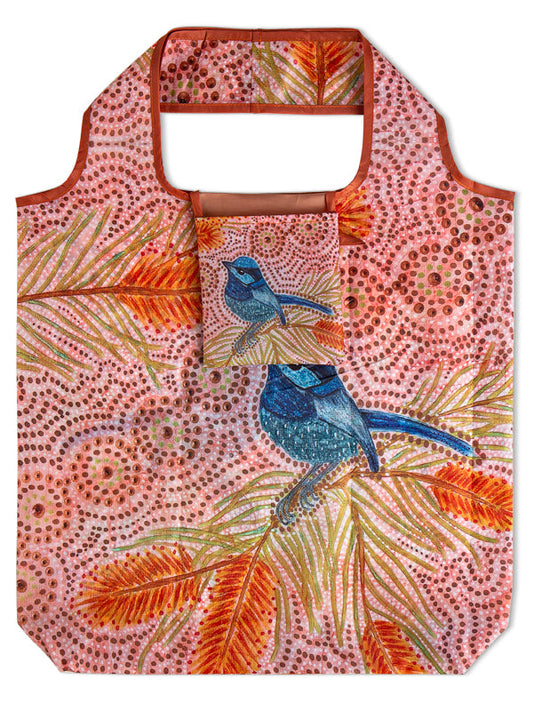 Blue Wren Aboriginal art recycled bottle shopping bag by Domica Hill, Koh Living