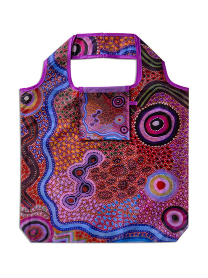 Our Country Aboriginal art recycled bottle shopping bag by Justina Willis, Koh Living