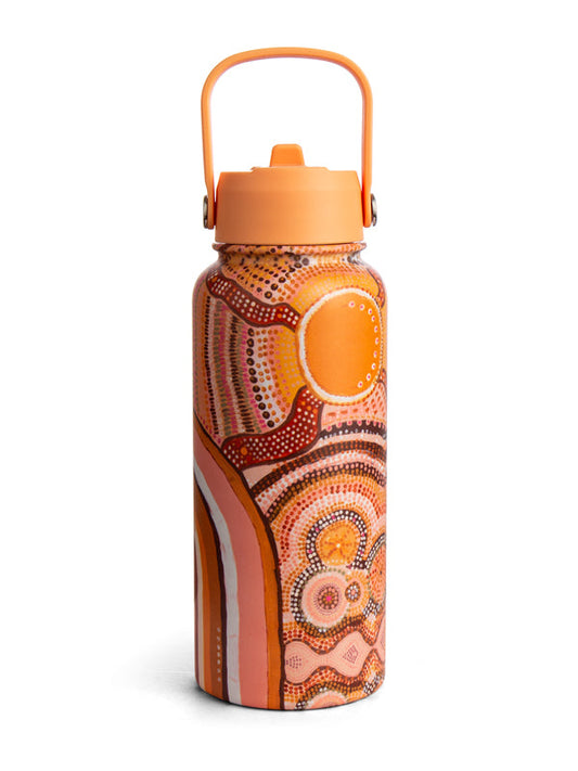 Journeys in the Sun Aboriginal art insulated water bottle by Jacinta-Rai Ridgeway-Maahs, Koh Living