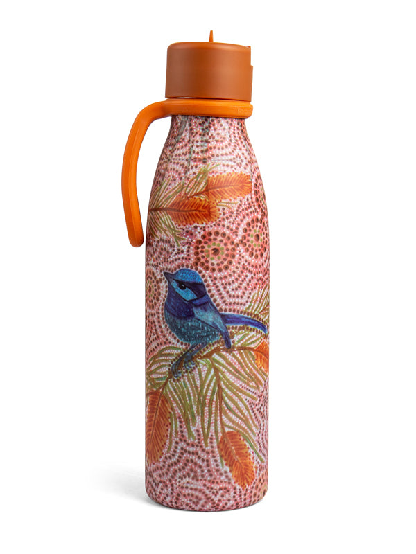 Blue Wren Aboriginal art insulated water bottle by Domica Hill, Koh Living