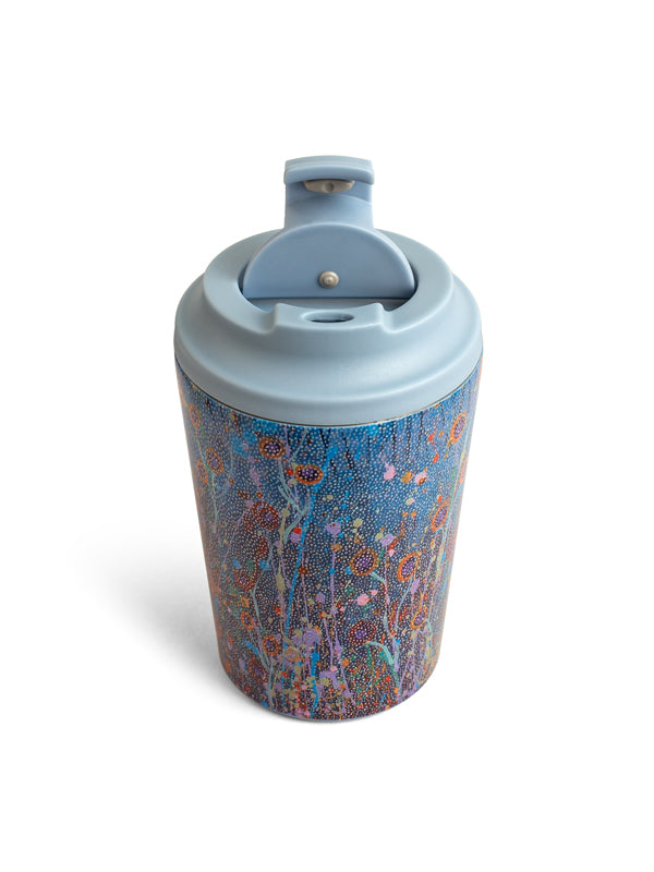 Morning Mist Aboriginal art stainless steel travel mug by Marlene Harold, Koh Living (view 2)