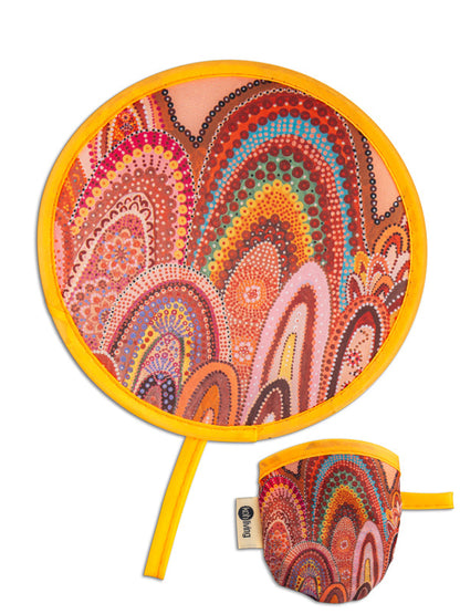 Home Aboriginal art twist foldable fan by Jacinta-Rai Ridgeway-Maahs, Koh Living