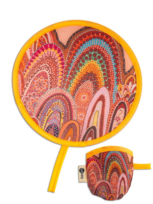 Home Aboriginal art twist foldable fan by Jacinta-Rai Ridgeway-Maahs, Koh Living