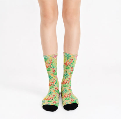 Kangaroo socks worn by a person on a white background