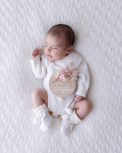 Knitted Leaf Romper Tan