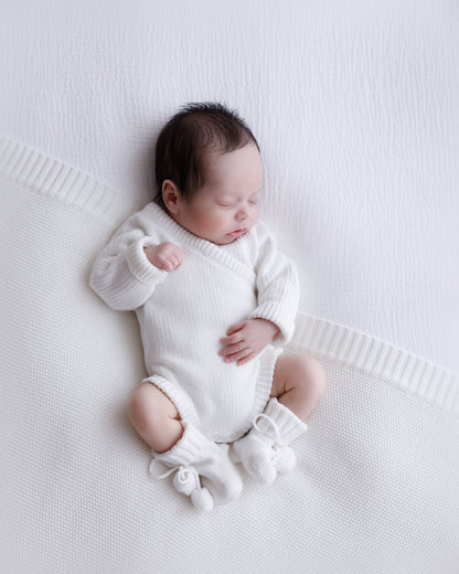 Ollie and Echo | White Knitted Crossover Romper