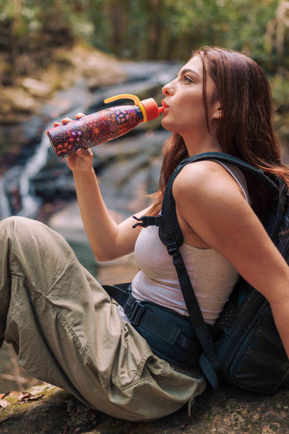 Grandmother's Country Aboriginal art insulated water bottle by Michelle Possum, Koh Living (view 3)