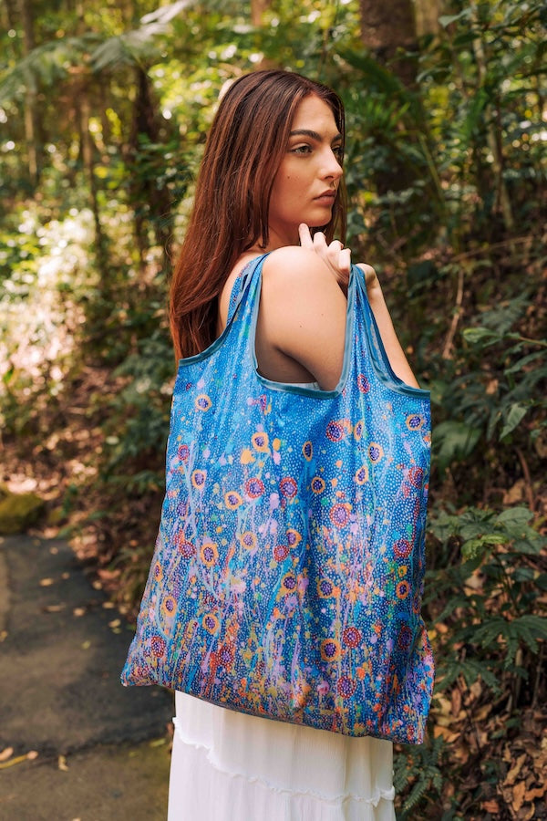 Morning Mist Aboriginal art recycled bottle shopping bag by Marlene Harold, Koh Living (view 2)