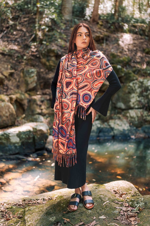 Dry Waterholes Aboriginal art scarf by Sheryl Hicks, Koh Living (view 5)