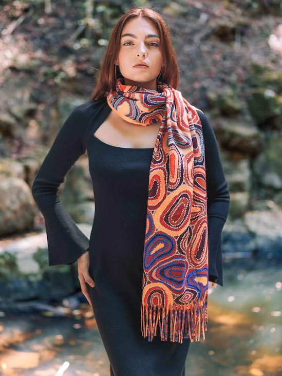 Dry Waterholes Aboriginal art scarf by Sheryl Hicks, Koh Living