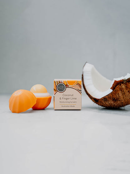 Coconut & Finger Lime lip balm with Journeys in the Sun artwork by Jacinta-Rai Ridgeway-Maahs, Koh Living (view 3)