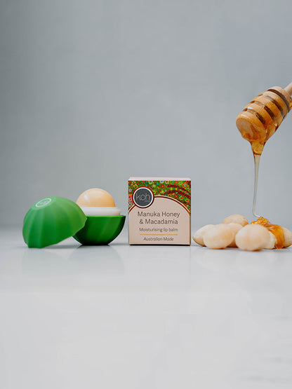 Manuka Honey & Macadamia lip balm with Tree of Life artwork by Jacinta-Rai Ridgeway-Maahs, Koh Living (view 4)