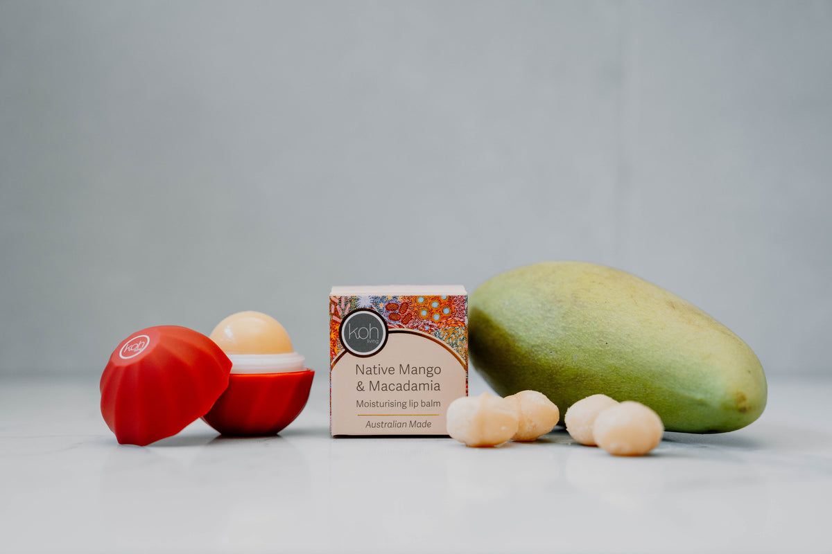 Native Mango & Macadamia lip balm with Grandmother's Country artwork by Michelle Possum, Koh Living (view 3)