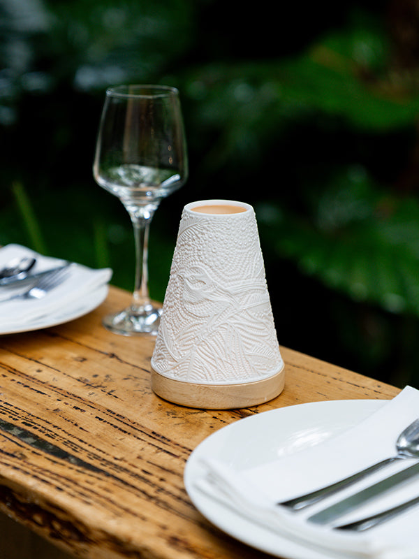 Blue Wren Minikin porcelain tealight lantern by Koh Living, artwork by Domica Hill (view 4)