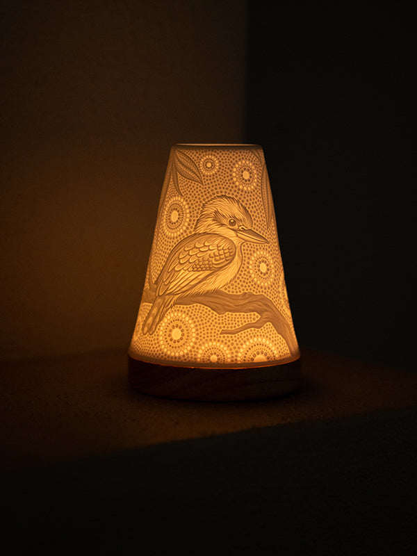 Kookaburra Minikin porcelain tealight lantern by Koh Living, artwork by Domica Hill (view 2)