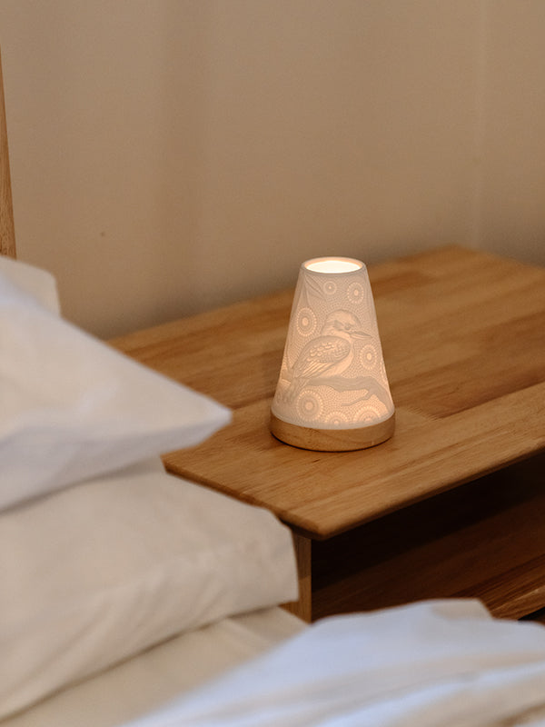 Kookaburra Minikin porcelain tealight lantern by Koh Living, artwork by Domica Hill (view 3)