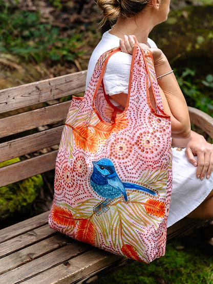 Blue Wren Aboriginal art recycled bottle shopping bag by Domica Hill, Koh Living (view 2)