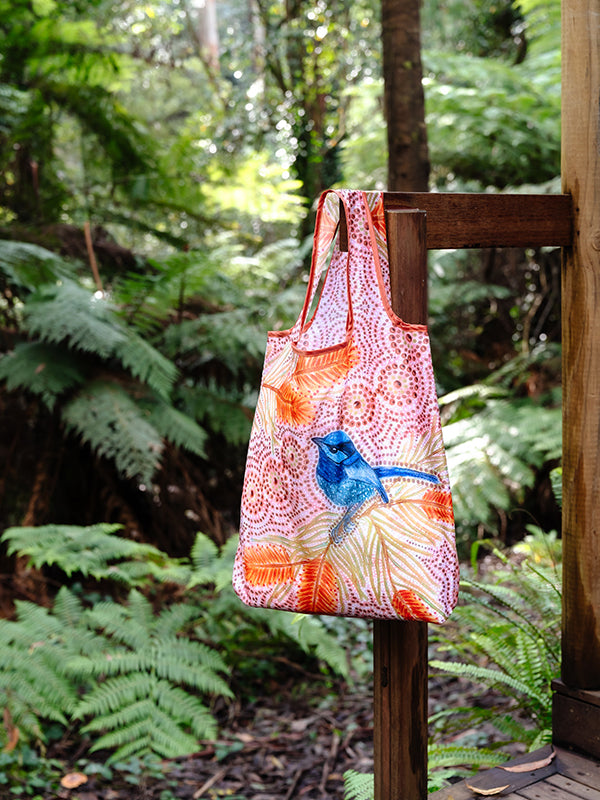 Blue Wren Aboriginal art recycled bottle shopping bag by Domica Hill, Koh Living (view 3)