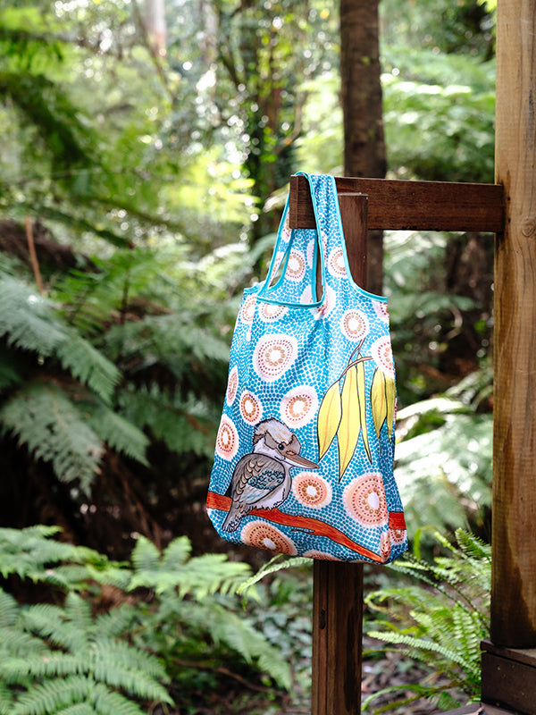Kookaburra Aboriginal art recycled bottle shopping bag by Domica Hill, Koh Living (view 3)