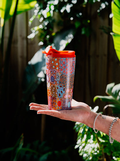 Grandmother's Country Aboriginal art stainless steel travel mug by Michelle Possum, Koh Living (view 4)