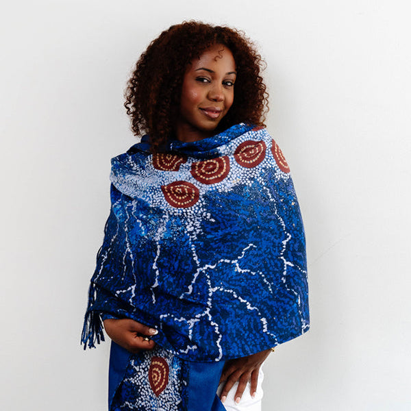 Seven Sisters Aboriginal art scarf by Khatija Possum, Koh Living