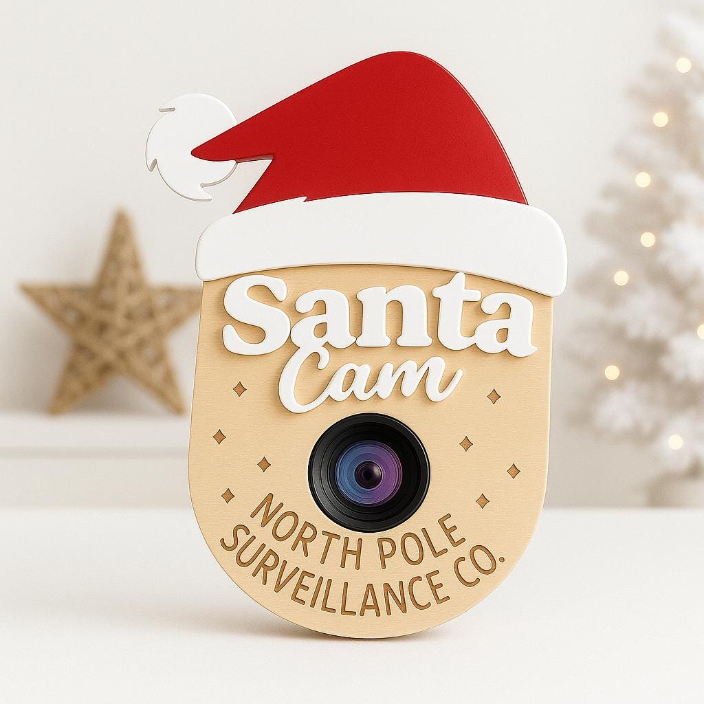 Santa Cam Christmas decoration with red Santa hat