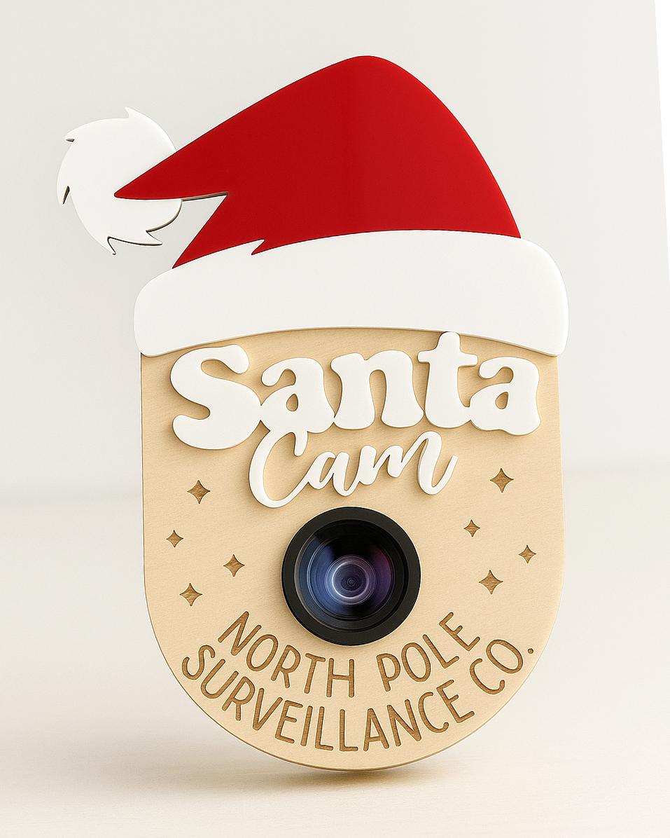 Faux surveillance camera Christmas decoration on a shelf