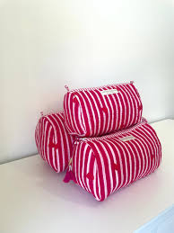 Striped Cosmetic Bag with Red Hearts