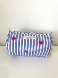 Striped Cosmetic Bag with Red Hearts