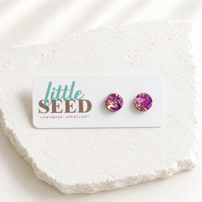 Chunky glitter acrylic stud earrings by Little Seed in a 1 cm round design, available in a range of vibrant glitter colours.