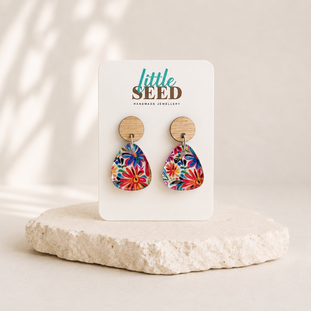 Bright Floral Acrylic Pebble Earrings