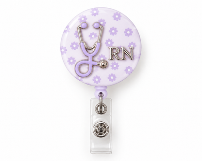 Mint daisy matching set: 'CM' badge reel and 'Kristy – Clinical Midwife' acrylic name badge with 3D daisies