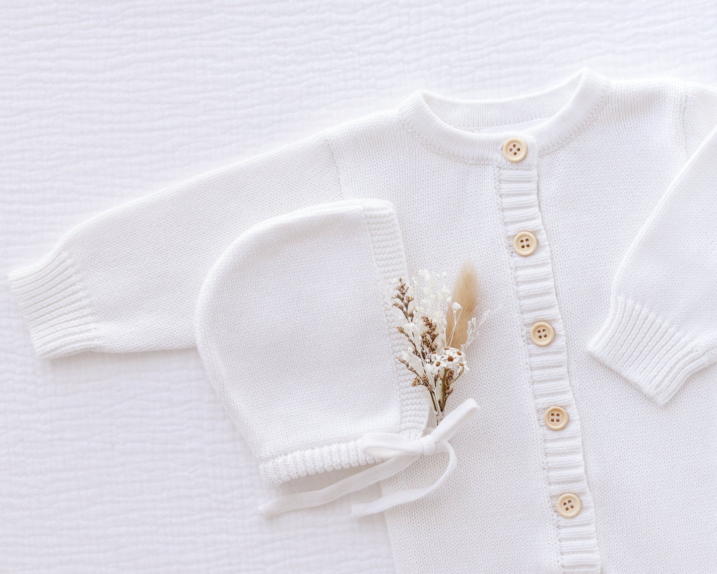 Ollie and Echo | White Knitted Baby Romper