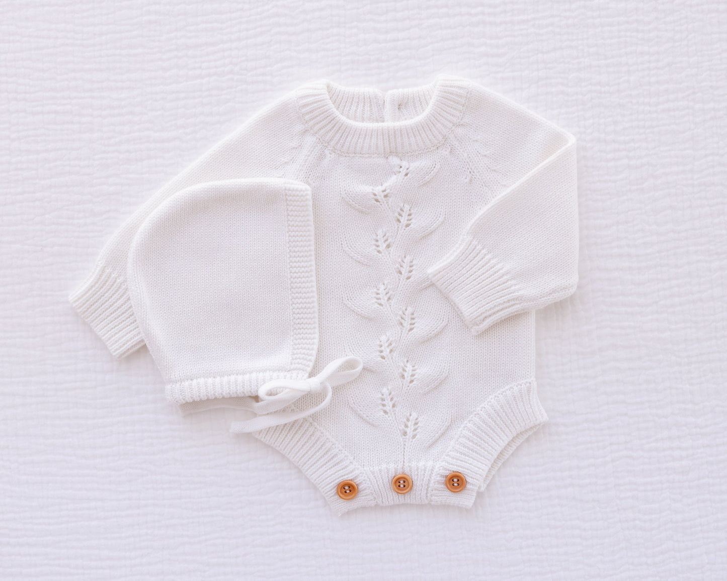 Ollie and Echo | Knitted Leaf Romper White