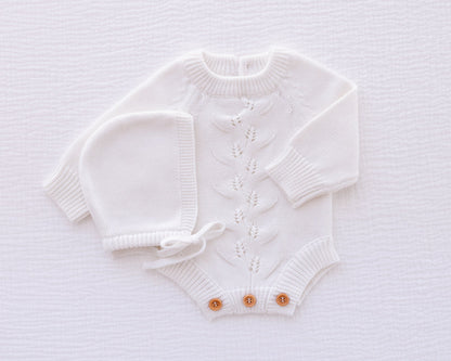Ollie and Echo | Knitted Leaf Romper White