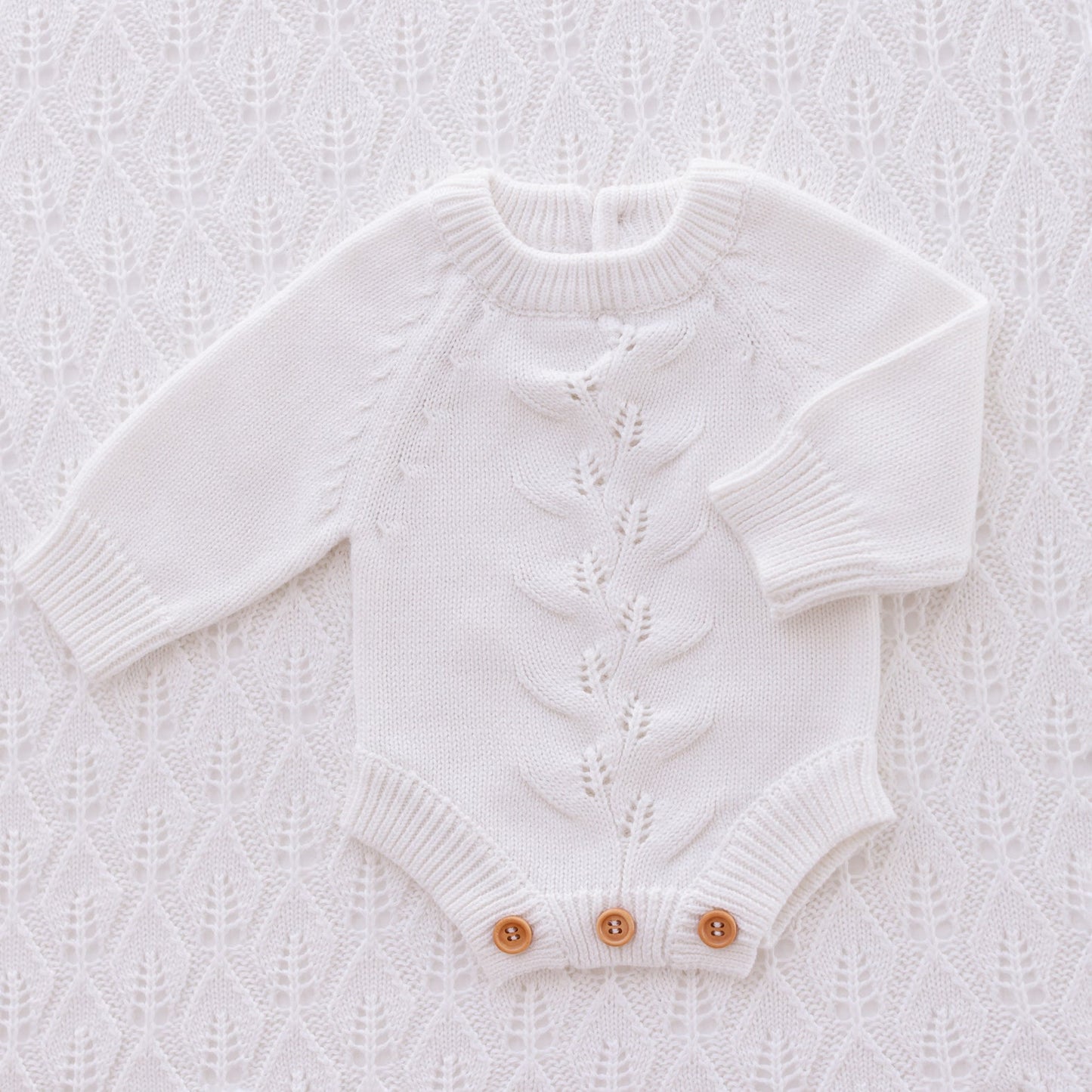 Ollie and Echo | Knitted Leaf Romper White