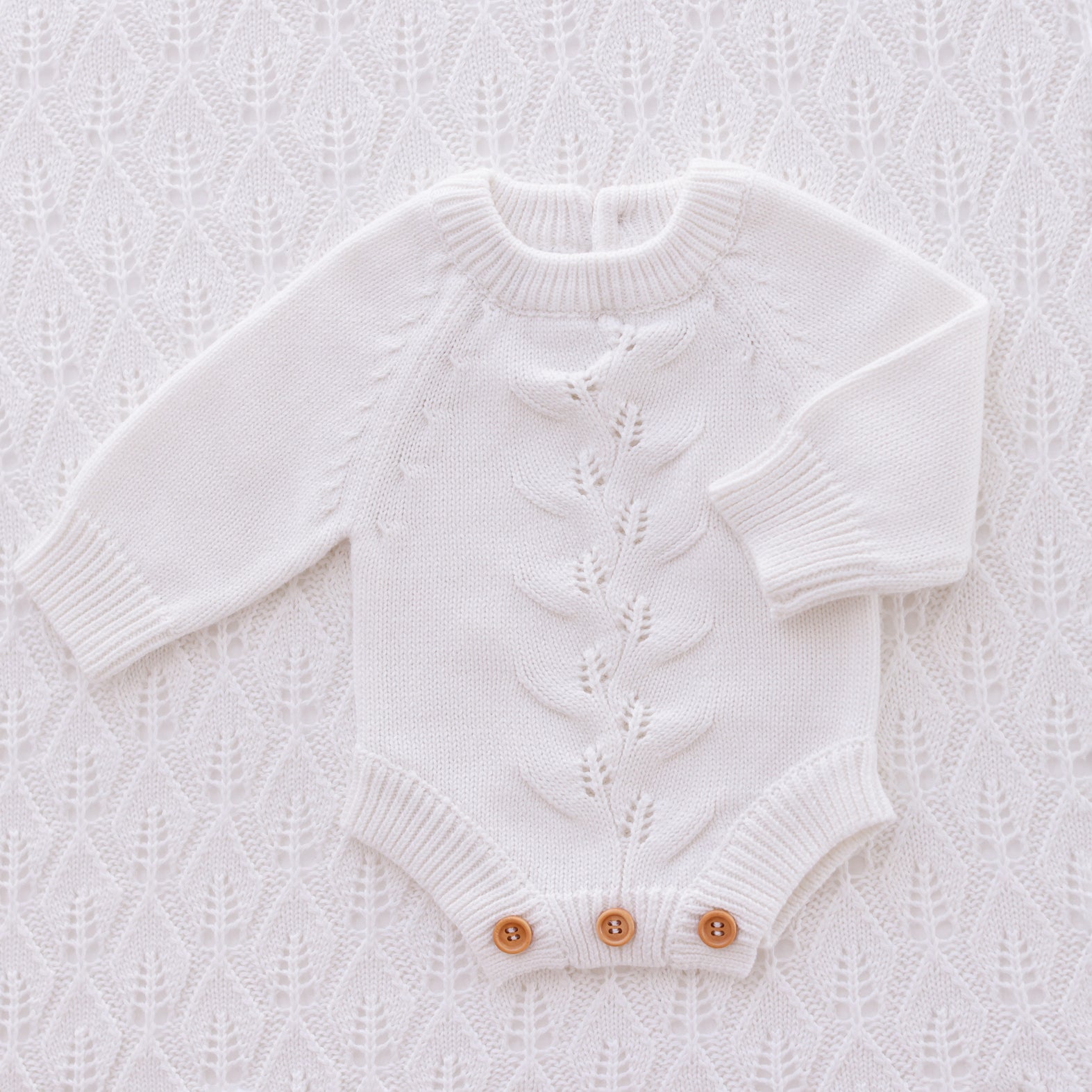 Ollie and Echo | Knitted Leaf Romper White