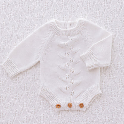 Ollie and Echo | Knitted Leaf Romper White