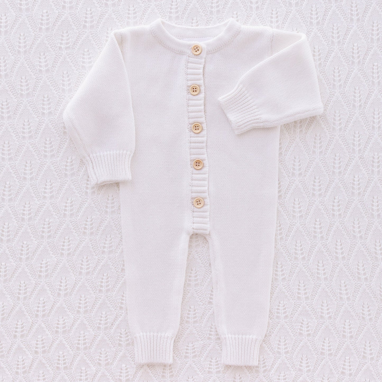 Ollie and Echo | White Knitted Baby Romper