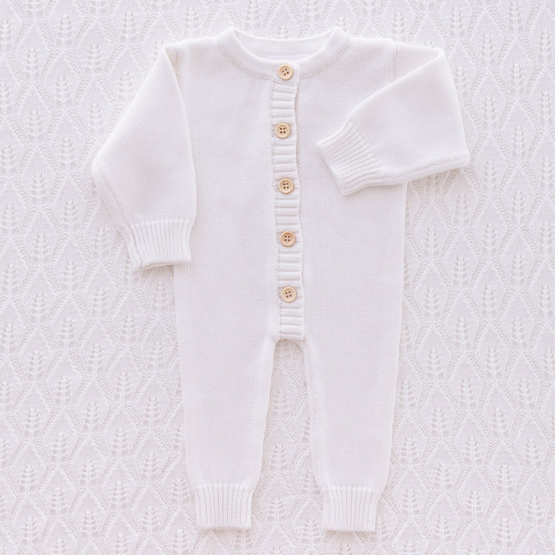 Ollie and Echo | White Knitted Baby Romper