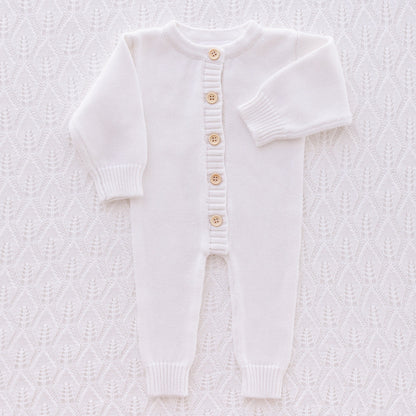 Ollie and Echo | White Knitted Baby Romper